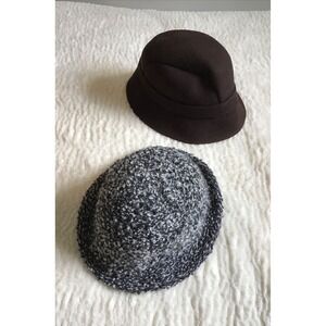 J Crew Women's Bucket Hats Caps Brown Wool, Italian Tweed Black & White Lot of 2